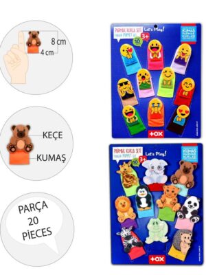 Lisinya247 2 Set - 20 Parça  Emojiler ve Vahşi Hayvanlar Parmak Kukla