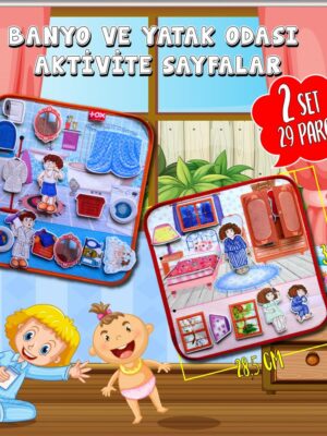 Lisinya247 2 Set - 27 Parça  Banyo ve Yatak Odası Keçe Cırtlı Aktivite Sayfası - Çocuk Etkinlik , Eğitici Oyuncak