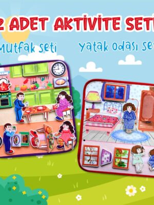 Lisinya247 2 Set - 32 Parça  Mutfak ve Yatak Odası Keçe Cırtlı Aktivite Sayfası - Çocuk Etkinlik , Eğitici Oyuncak
