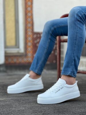 Lisinya946 Bağcıklı Beyaz Cilt Deri Spor Klasik Erkek Ayakkabı
