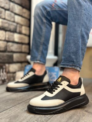 Lisinya946 Gri Siyah Kalın Yüksek Taban Bağcıklı Spor Erkek Ayakkabı