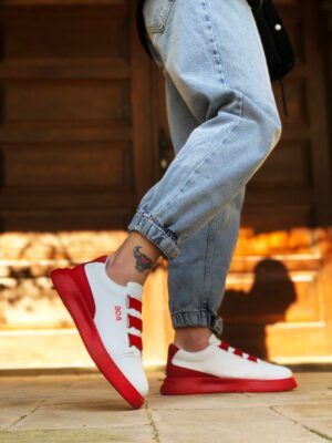 Lisinya946  Bant Beyaz Kırmızı Detaylı Kalın Taban Casual Erkek Ayakkabı