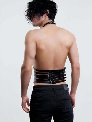 Lisinya41 Erkek Fantazi Giyim Parelel Detaylı Üçgen Harness - Ürün Rengi:Siyah