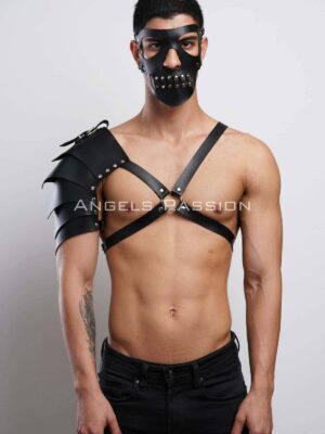 Lisinya41 Maske Detaylı Tek Kol Barbar Kostüm Takım, Erkek Deri Cosplay Takım - Ürün Rengi:Siyah