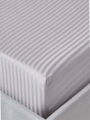 Basic Stripe Çift Kişilik Fitted Micro Saten Çarşaf ve 2 Yastık Kılıfı Gri