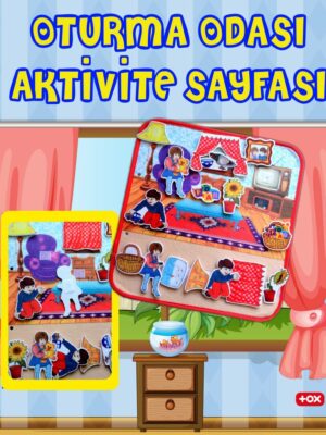 Lisinya247  ( Oturma Odası ) Keçe Cırtlı Aktivite Sayfası - Çocuk Etkinlik , Eğitici Oyuncak